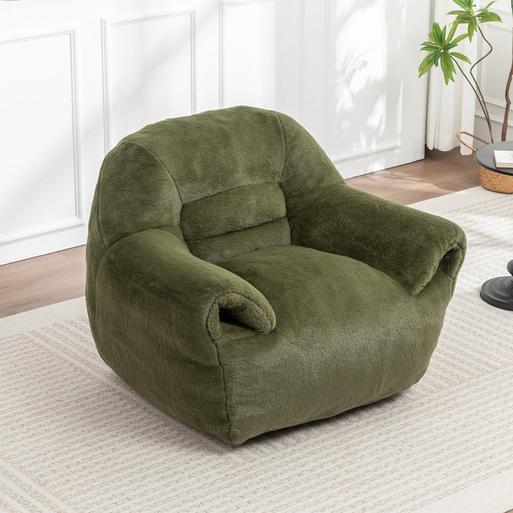 English Elm Bean Bag Chair - Plush Faux Fur Sofa With Back Support, Perfect For Any Room, Adults & Kids - Green W2200P326891