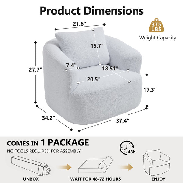 English Elm 360° Swivel Barrel Chair Teddy Fleece Upholstery with Pillow for Bedroom Reading Nook W1803P363035