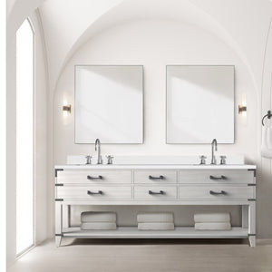 English Elm White Oak Double Bath Vanity 84" W X 22" D With Luxurious White Quartz Top & Ample Storage Space B2731P260396-GIGA