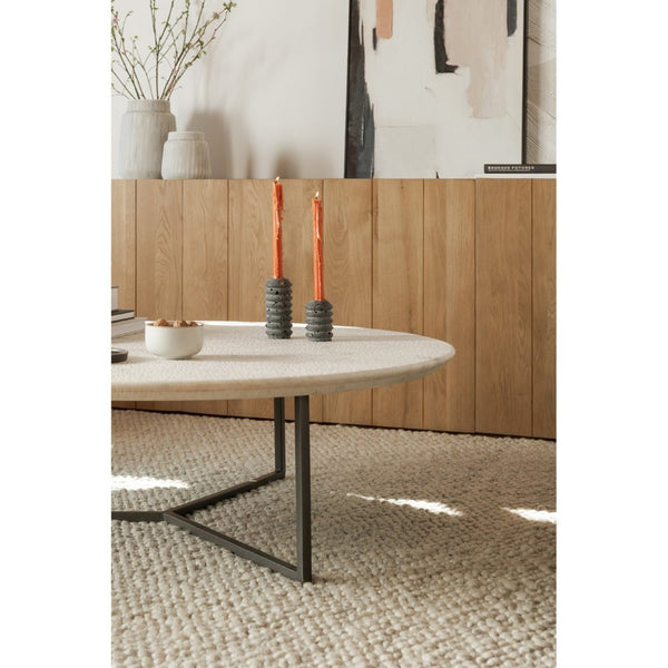 English Elm Chloe Round Marble Top Coffee Table with Open Iron Base for Modern Living Rooms B2769S00017