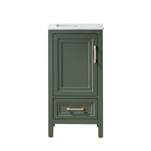 English Elm Fully 18" Freestanding Single Bathroom Vanity with Waterproof 5-Layer Paint, Open Back and Dual Handles Green W1826P351747