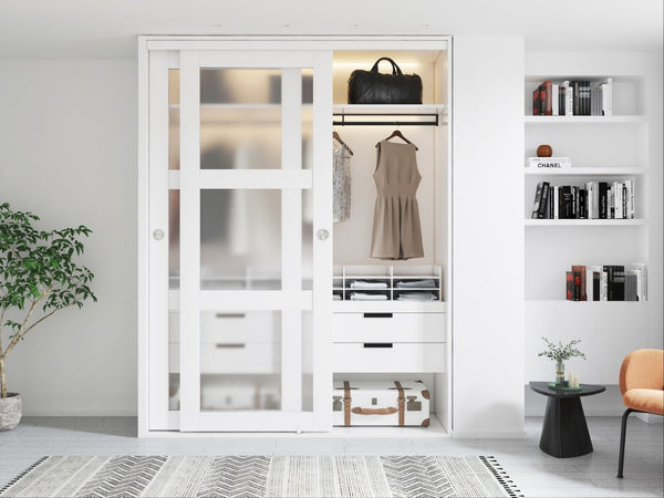 English Elm 30 in Matte Mdf Bi-fold Door with Frosted Glass Panels Hardware and Handle Included B2763P483206