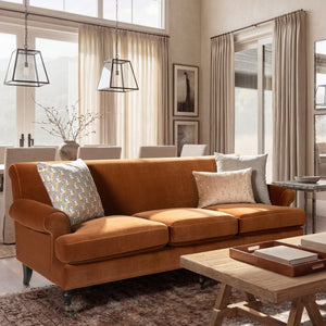 English Elm Alana Velvet Three Cushion Sofa Hardwood Frame Tight Back Living Room Seating B2719P479037