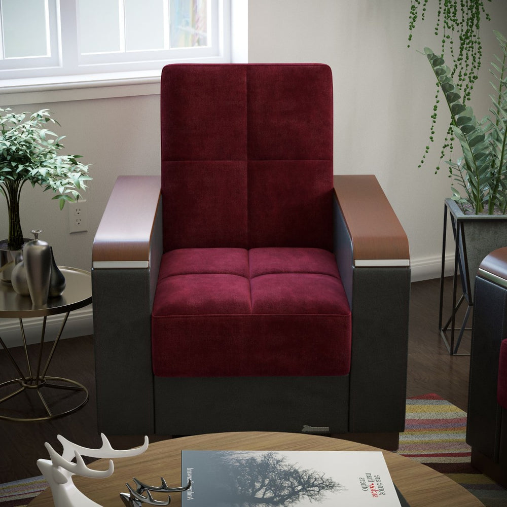 English Elm Primenest Zenaero Convertible Armchair With Storage - Burgundy Microfiber, Ideal For Compact Spaces B030P286237-GIGA