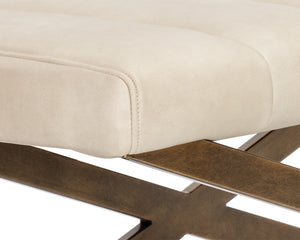 Sunpan Kammi Elegant Modern Bench with Antique Brass X-Base and Channel Tufting for Timeless Style Bravo Cream
