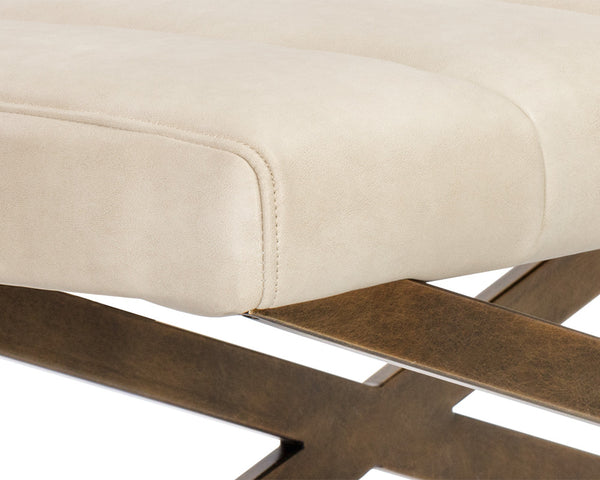 Sunpan Kammi Elegant Modern Bench with Antique Brass X-Base and Channel Tufting for Timeless Style Bravo Cream