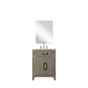 English Elm Grey Oak Single Bath Vanity 24"W x 18"D with Acrylic Countertop, 18" Mirror & Chrome Faucet Set — Durable, Hand-Finished Appearance B2731S02001
