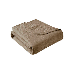 JLA Home Madison Park - Oversized Quilted Throw with Quebec Stitch Pattern, Plush Cotton Fill for Cozy Layering & Décor Texture Khaki MP50-2984