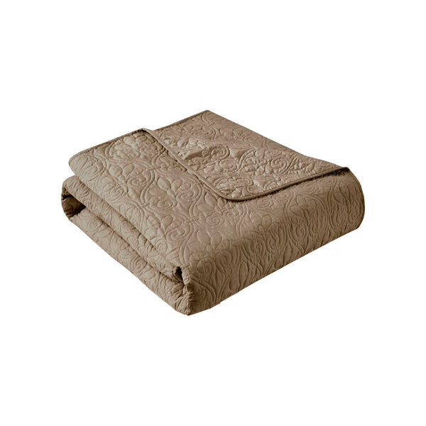 JLA Home Madison Park - Oversized Quilted Throw with Quebec Stitch Pattern, Plush Cotton Fill for Cozy Layering & Décor Texture Khaki MP50-2984