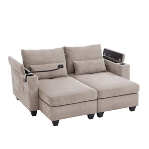 English Elm Convertible Chaise Lounge 63" Loveseat Sofa Bed With Usb Ports, Cup Holders & Storage For Small Spaces N719S002020D