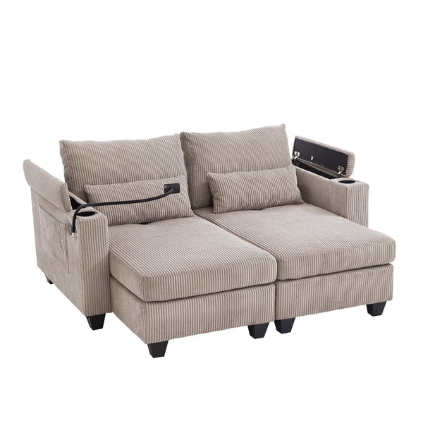 English Elm Convertible Chaise Lounge 63" Loveseat Sofa Bed With Usb Ports, Cup Holders & Storage For Small Spaces N719S002020D