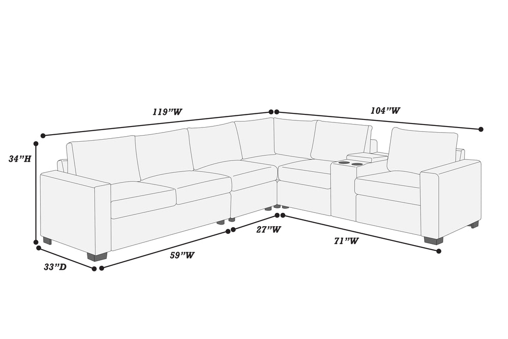 English Elm Modern 4-Piece Corduroy L-Shaped Sectional Sofa with Console, Cup Holders, USB Port, Plush Seating Dark Gray 53.5 L x 39 W x 27 H B011S01752
