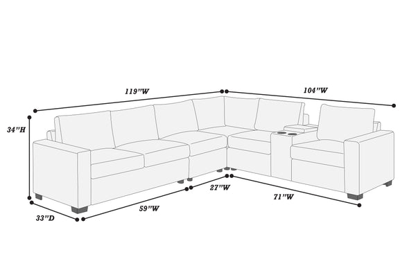 English Elm Modern 4-Piece Corduroy L-Shaped Sectional Sofa with Console, Cup Holders, USB Port, Plush Seating Dark Gray 53.5 L x 39 W x 27 H B011S01752