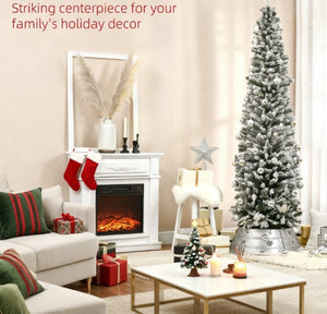 English Elm Downswept Slim Artificial Christmas Tree Snow Flocked with 250 Dual Mode Led Lights T3971P413010