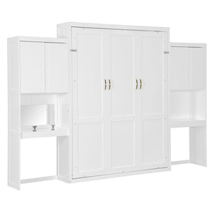 English Elm Queen Size Murphy Bed With Integrated Desk, Vanity & Storage Cabinets For Versatile Living Spaces N820S10057K-GIGA