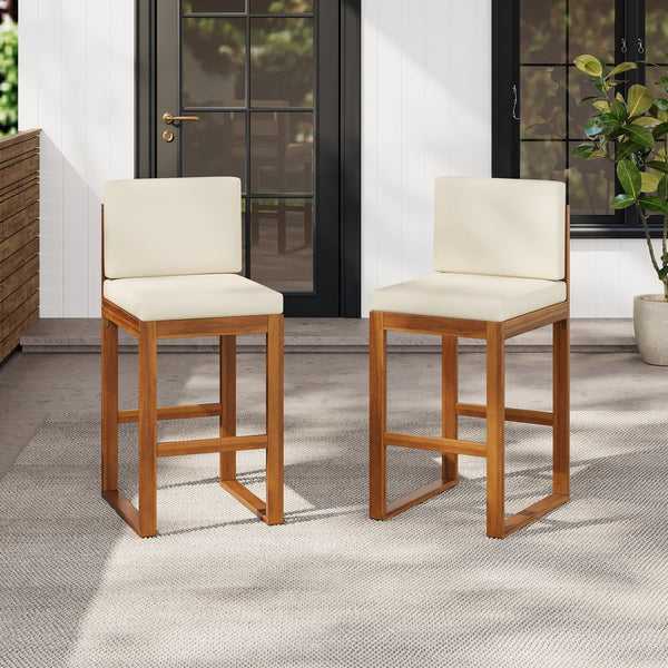 English Elm Christopher Knight Home® - Outdoor Acacia Wood Barstool set brings rustic-modern charm, durable solid wood, water-resistant cushions, easy assembly Teak+ Beige 43 L x 24.25 W x 11.5 H N776P285374T