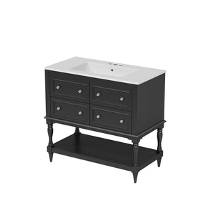 English Elm 36" Bathroom Vanity with Sink Combo, 36" Ceramic Undermount Basin, Solid Wood Frame, 4 Drawers, Waterproof Painted Finish Black N710P250654B