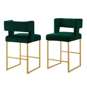 English Elm Modern Velvet Counter Stools Set of Two with Gold Iron Frame and Square Open Back Emerald W2186P171942