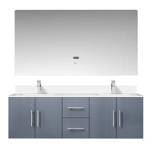 English Elm Dark Grey Double Bath Vanity 60 in W x 22 in D with Cultured Marble Top, Chrome Faucets & 60in LED Mirror B2731S01014
