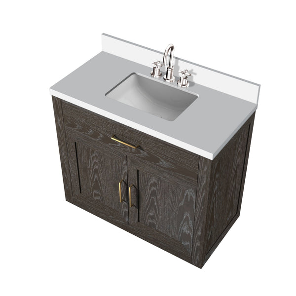 English Elm Brown Oak Single Bath Vanity With Cultured Marble Top & Complete Faucet Set For Elegant Storage B2731P257675