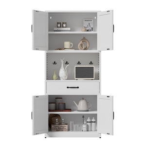 English Elm 71 Inch Steel Kitchen Pantry Cabinet with Adjustable Shelves Drawer and Hooks Modern White T2398P413028