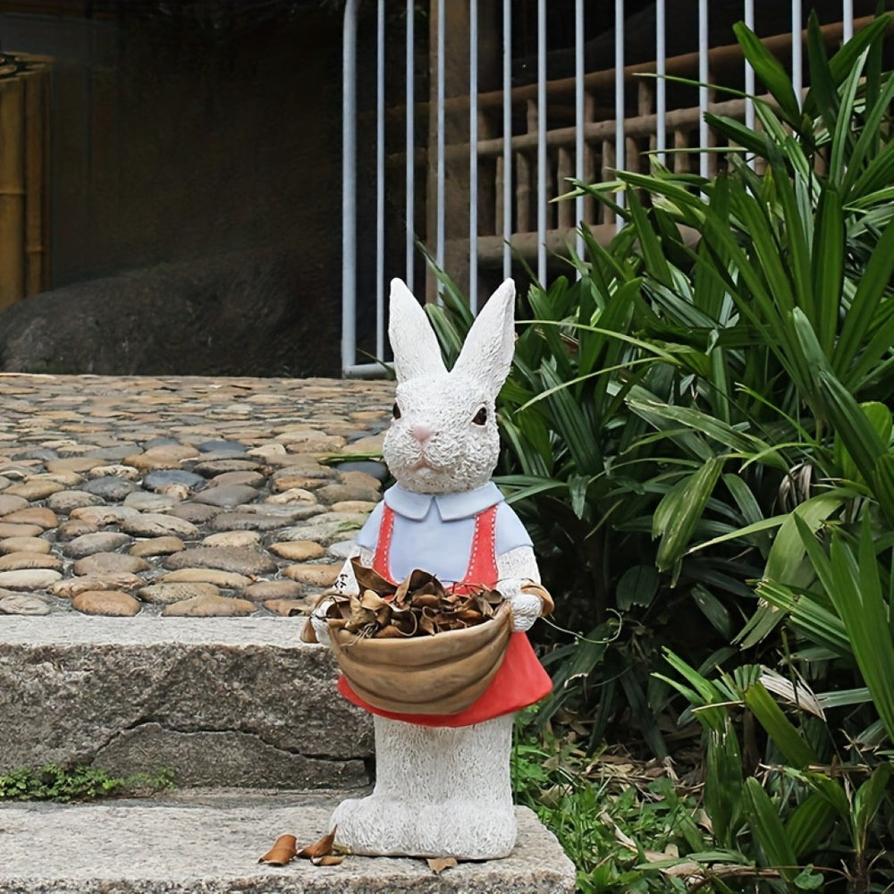 English Elm Simulated Rabbit Couple Resin Garden Sculpture Hand-painted Outdoor Figurine Decor W5709P501506