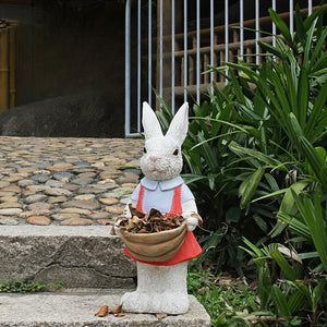 English Elm Simulated Rabbit Couple Resin Garden Sculpture Hand-painted Outdoor Figurine Decor W5709P501506