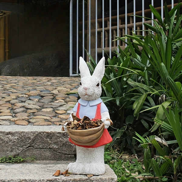 English Elm Simulated Rabbit Couple Resin Garden Sculpture Hand-painted Outdoor Figurine Decor W5709P501506
