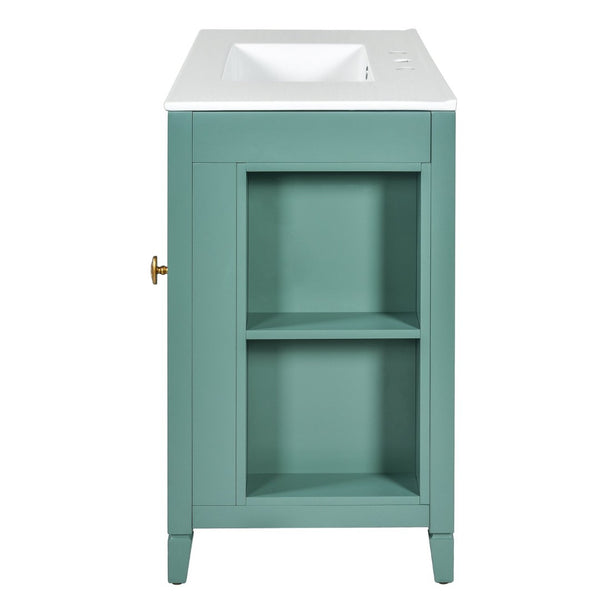 English Elm 36-inch Modern Bathroom Vanity Pine Frame Ceramic Sink 3 Drawers Glass Door Cabinet N710P223192F