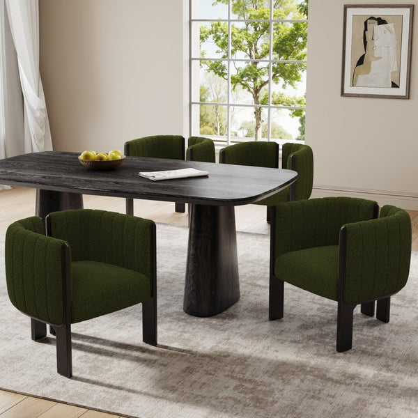 English Elm Dining Chair Set of 4 Olive Boucle Upholstered with Matte Black Rubberwood Legs N779P341494G-2