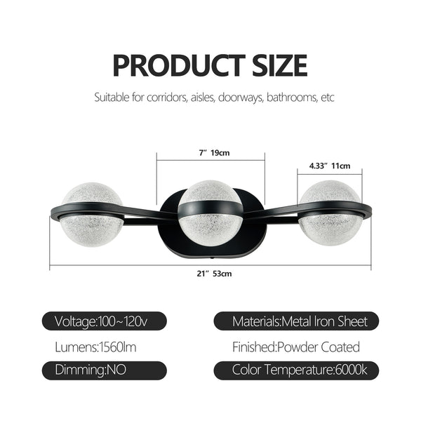 English Elm Bathroom Vanity Light - Modern 3-Bulb Led Fixture With Crystal-Sand Acrylic Shades For Elegant Spaces W2312P374862