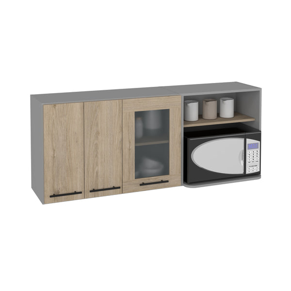 English Elm Wall Light Pine Glass Wall Cabinet Double Door Rack - Removable, Engineered Wood, Beige Chic Finish B097S00187