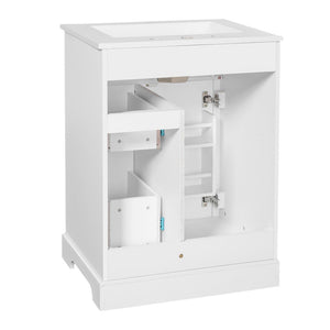 English Elm "24'' 24 Inch Glossy Freestanding Bathroom Vanity with Gold Hardware and Soft Close Storage White Pinewood N725P375495K