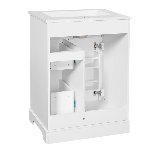 English Elm "24'' 24 Inch Glossy Freestanding Bathroom Vanity with Gold Hardware and Soft Close Storage White Pinewood N725P375495K