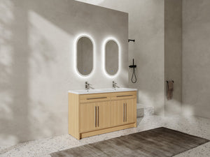 English Elm 60" Freestanding Bathroom Vanity with Dual Resin Sinks, Spacious Soft-Close Cabinet Storage, Durable Finish Oak W1972S00026