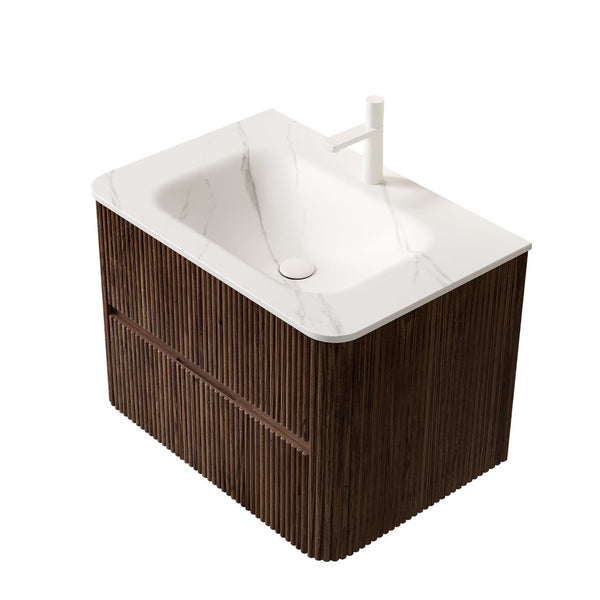 English Elm Noor Oak Veneer Floating Bathroom Vanity with Grooved Plywood Cabinet and Ceramic Basin W2615P386403