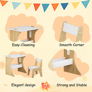 English Elm Kids Multifunctional Table Set with Chair, Convertible MDF Top for Study Drawing Play, White Natural Finish W808P293817