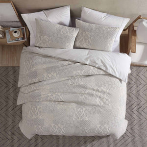 English Elm Paisley King Comforter Cover Set - Soft Cotton, Textured Jacquard, Elegant Ivory, Machine Washable B340P341948-GIGA