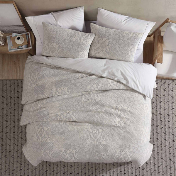 English Elm Paisley King Comforter Cover Set - Soft Cotton, Textured Jacquard, Elegant Ivory, Machine Washable B340P341948-GIGA