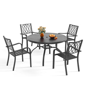 English Elm Chair Heavy Duty Metal Stackable Slatted Seat Ergonomic All Weather Patio Dining W3979P392947