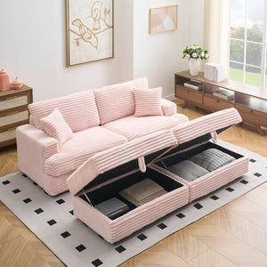 English Elm 82-Inch Pink Corduroy Sofa With Storage Feet & 4 Pillows – Cozy Chic For Living Room Or Office! W1658S00115