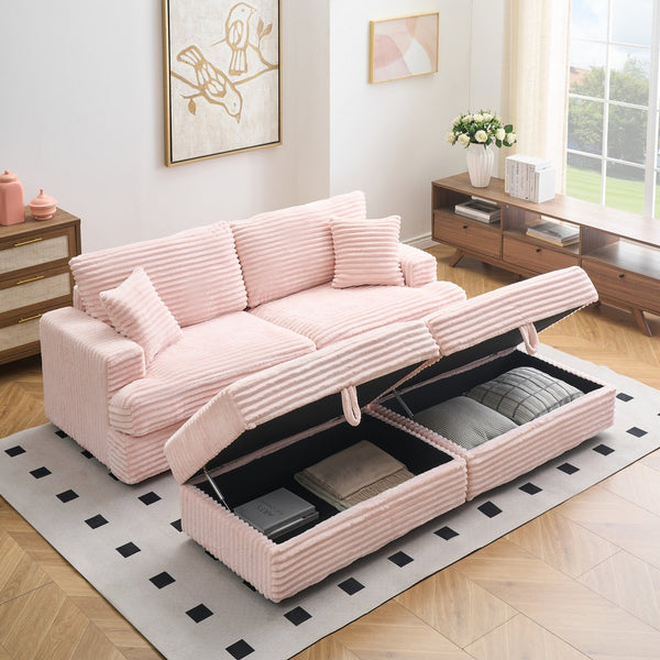 English Elm 82-Inch Pink Corduroy Sofa With Storage Feet & 4 Pillows – Cozy Chic For Living Room Or Office! W1658S00115