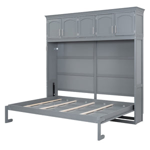 English Elm Full Size Murphy Wall Bed with Top Cabinet Storage for Studio or Guest Room LP006664AAE-1