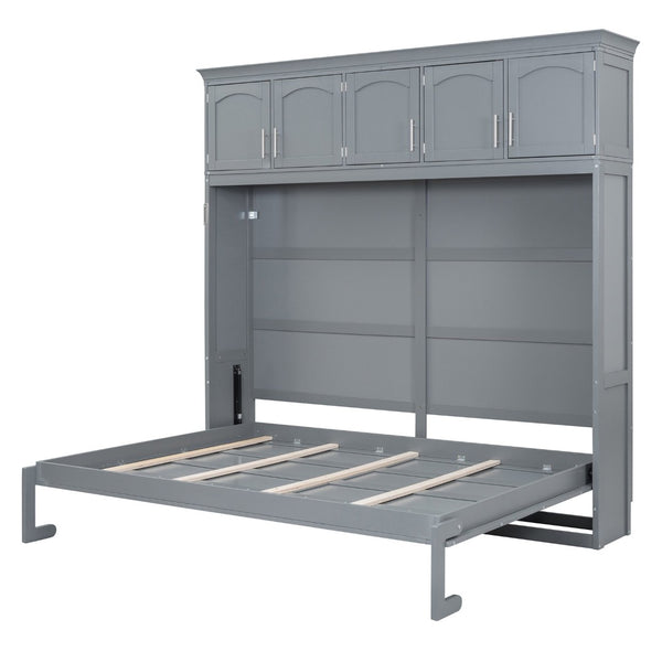 English Elm Full Size Murphy Wall Bed with Top Cabinet Storage for Studio or Guest Room LP006664AAE-1