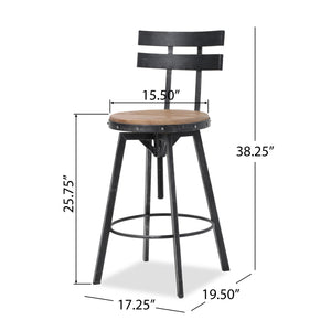 English Elm Christopher Knight Home® - SWIVEL Industrial Barstool Black Metal Frame with Natural Wood Seat, Adjustable Swivel Comfort 67371.00