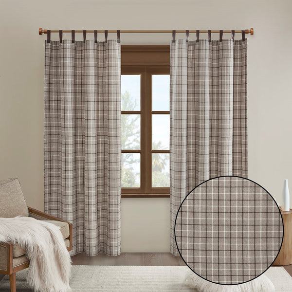 English Elm Plaid Faux Leather Tab Top Curtain Panel with Fleece Lining for Cozy Rustic Privacy and Insulation Multicolor 11.81 L x 10.04 W x 3.98 H B03598256