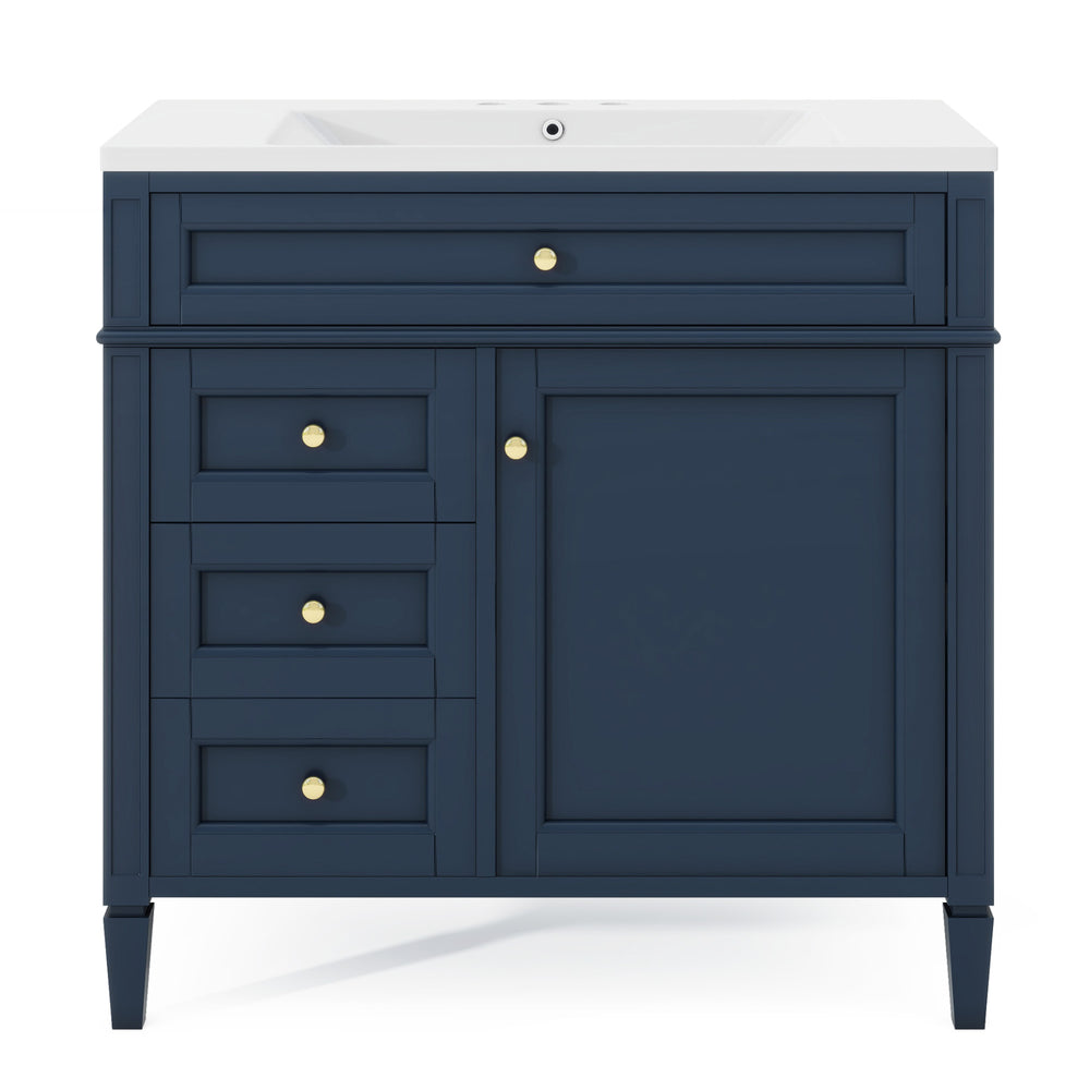English Elm 36'' Modern Bathroom Vanity with Mirror Cabinet and Sink, Spacious Storage, Soft-Close Doors & Drawers Blue SW000134AAC-3