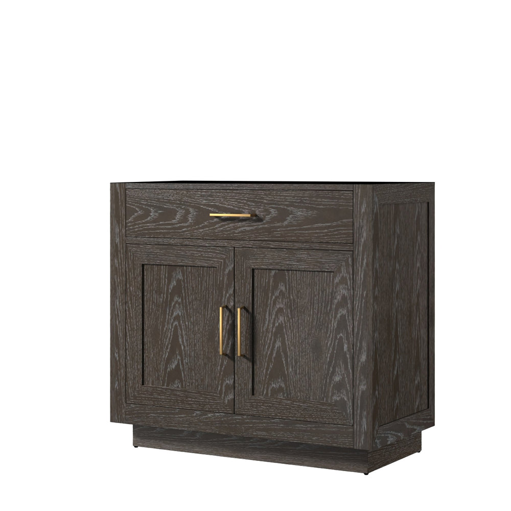 English Elm Brown Oak Midcentury Single Bath Vanity 36" W with Soft-Close Drawer, Fully Assembled Storage B2731P257664