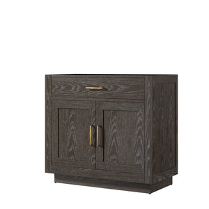 English Elm Brown Oak Midcentury Single Bath Vanity 36" W with Soft-Close Drawer, Fully Assembled Storage B2731P257664