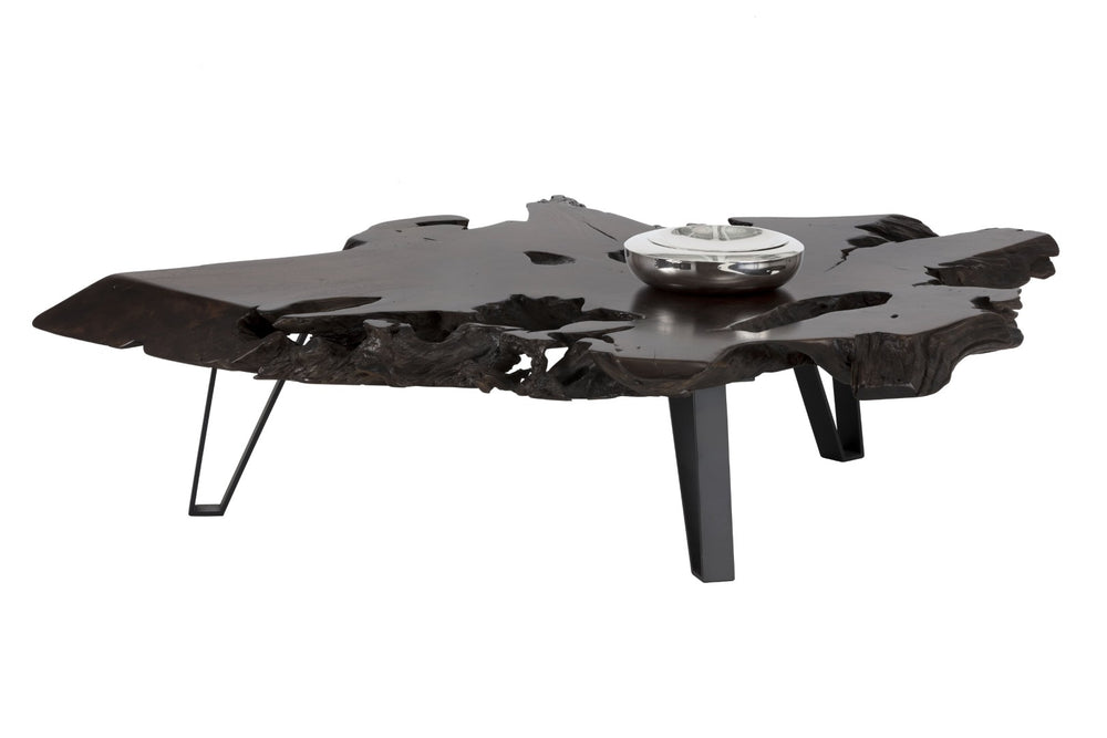 Sunpan RUSTEAK Handcrafted Teak Root Coffee Table - Unique Live-Edge Design with Sturdy Black Iron Base 102690